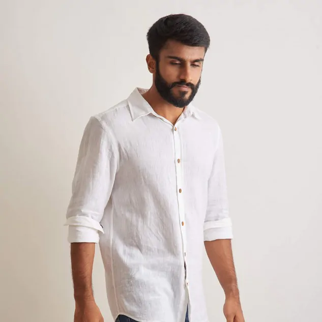 Sustainable Morning Mist Linen Men's Shirt - White