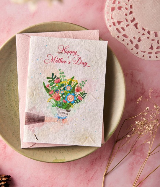 Plantable Greeting Card (A bouquet for Mom), Made from Recycled Cotton