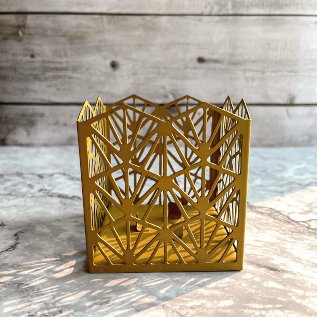 Dull Gold Square Shaped Candle Holder - Golden