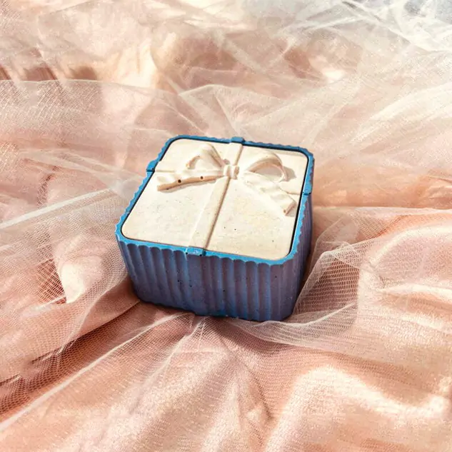 Handmade Eco-resin Square with A Bow Trinket Box - Blue & White