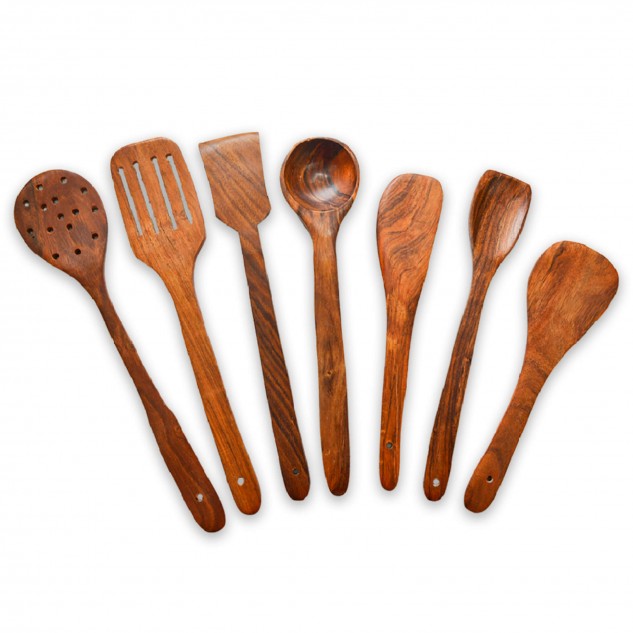 Indian Rosewood Spoons and Laddle - Set of 7