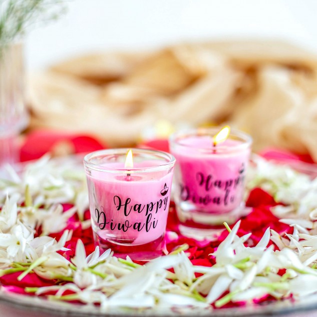 Happy Diwali Soy Wax Shot Jar Candles - Lavender, 40 grams each, Set of 2