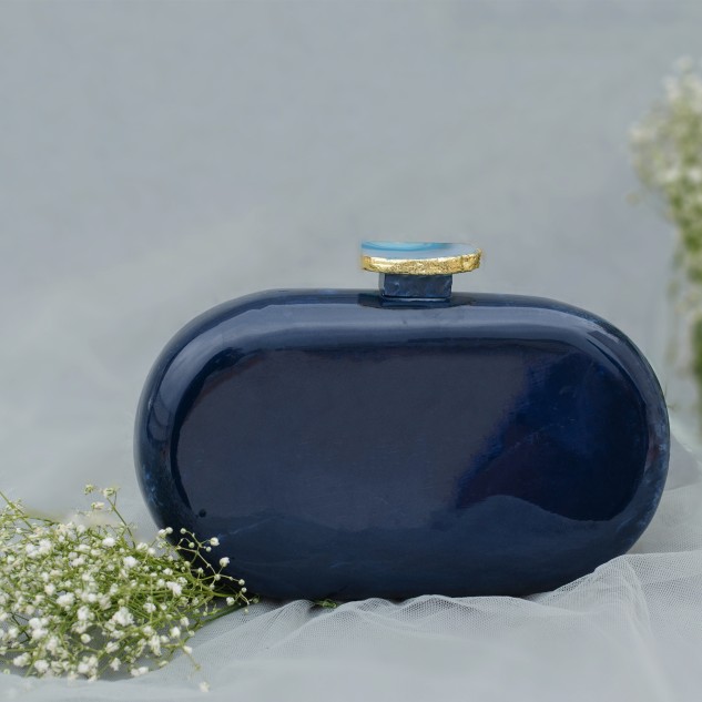 Baroque Capsule Clutch with Blue Stone - Blue