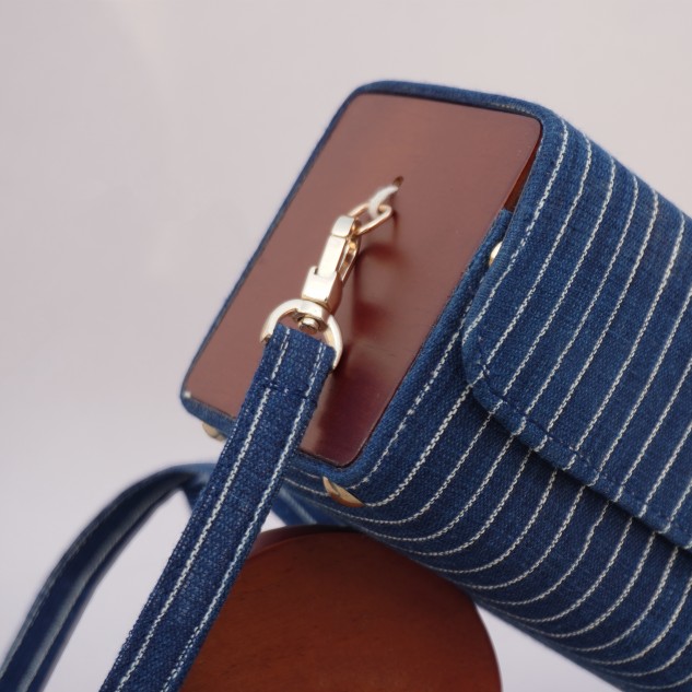 Striped Square Shoulder Bag - Blue
