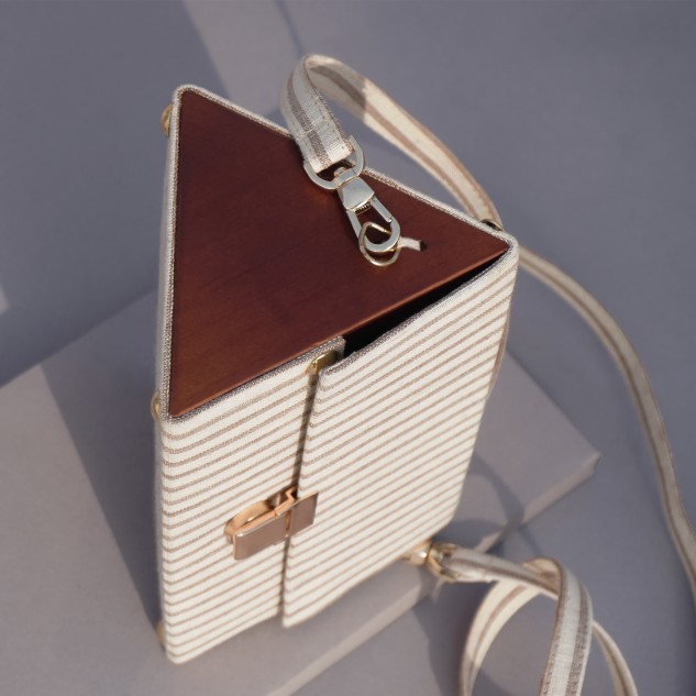 Striped Triangle Shoulder Bag - White