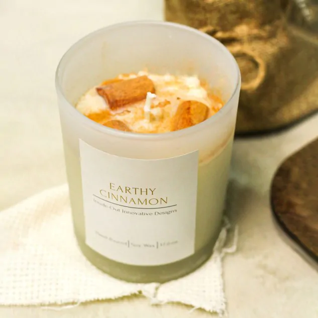 Earthy Cinnamon Soy Candle with Frost Glass Jar