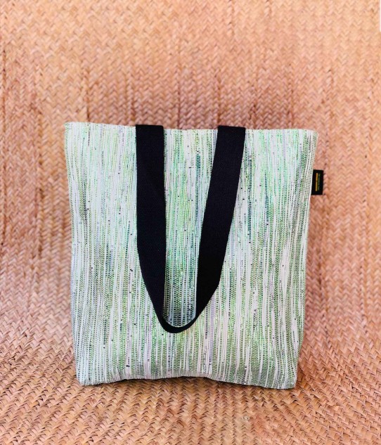 Handwoven Shop-N-Go Tote, Made from Upcycled Plastic, Green & Silver