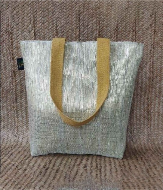 Handwoven Shop-N-Go Tote, Made from Upcycled Plastic, Silver