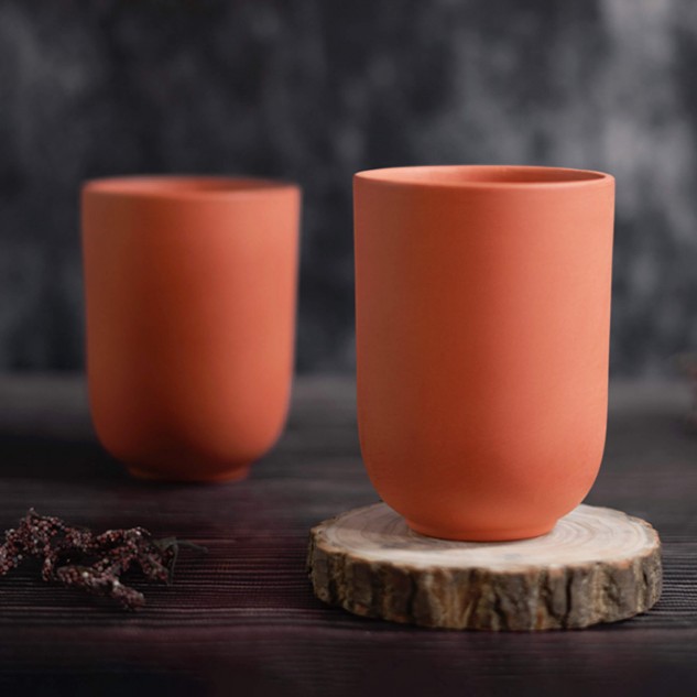 Handcrafted Terracotta Blissful Quench Tumblers - Set of 4, 500 ml