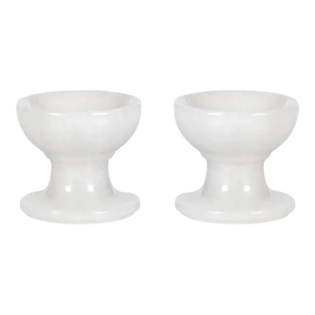 Handcrafted Pearl Marble White Diya - Standard Size, Set of 2
