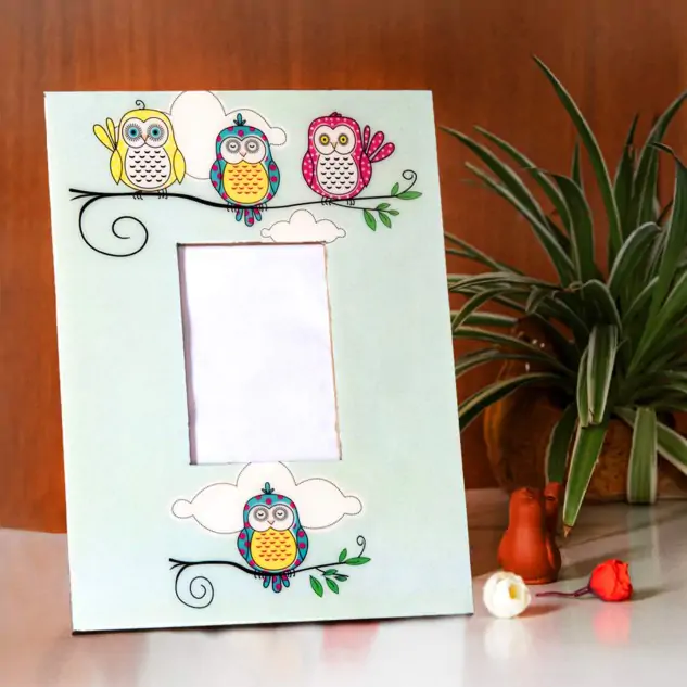 Handmade Wooden Owl Printed Photo Frame