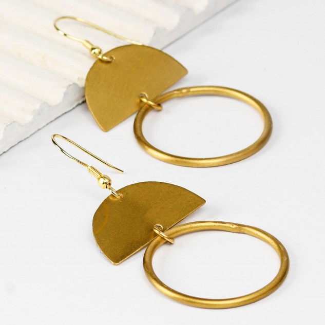 Handcrafted Brass Half & Full Circle Earring - Golden