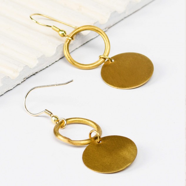Handcrafted Brass Double Circle Earring - Golden