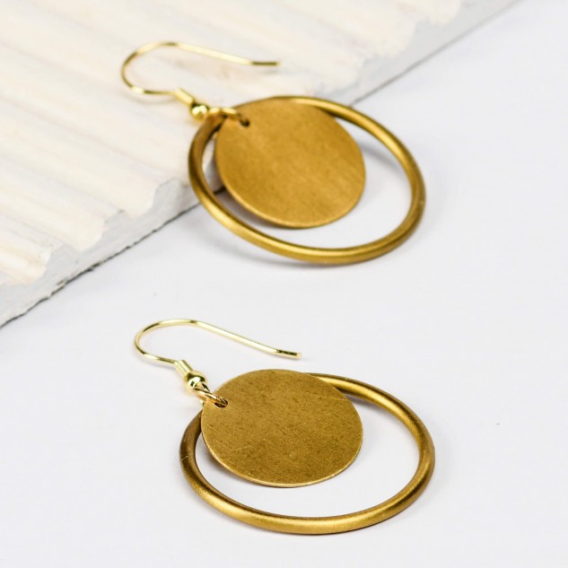 Handcrafted Brass Concentric Circle Earring - Golden