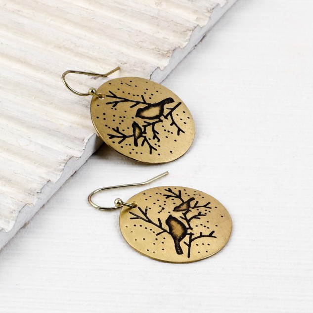 Handcrafted Brass Bird Hanging Earring - Golden