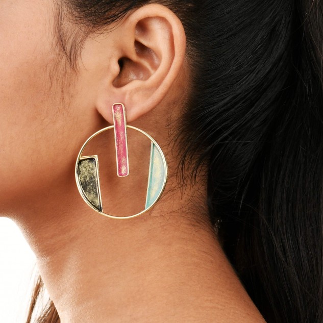 Handcrafted Brass Stud Earring - Multicolour