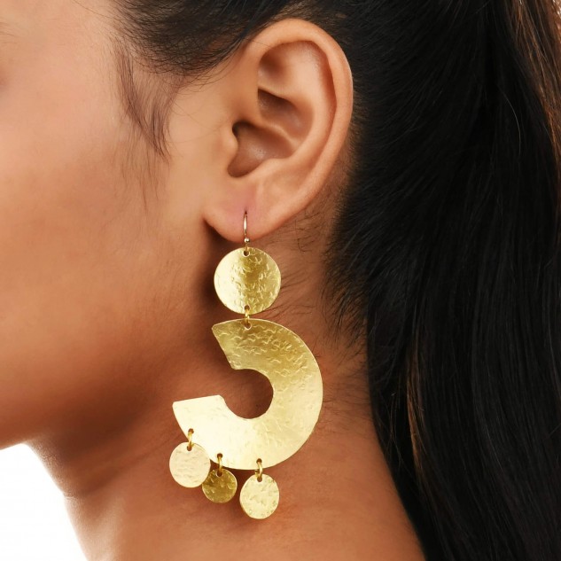 Handcrafted Brass Half Circles Earring - Golden