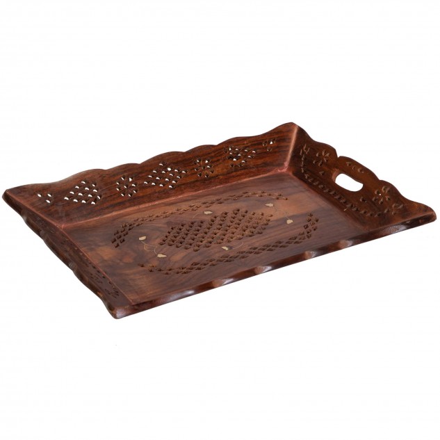 Handcrafted Indian Rosewood/Sheesham Designer Serving Tray - Standard Size 12.5"x 8.5"