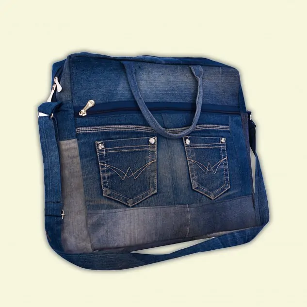 Handcrafted Laptop Bag, Made from Upcycled Denim