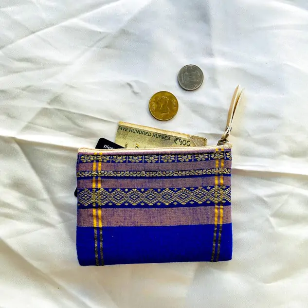 Mini Zipper Wallet - Blue | Made from Upcycled Fabrics