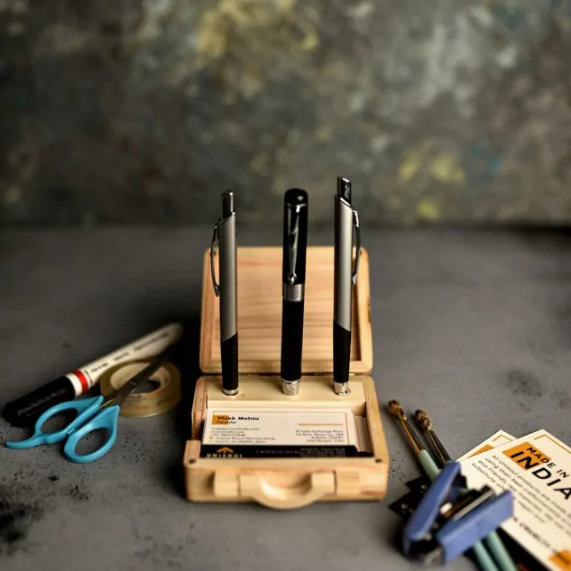The trunk of joy, handcrafted pen stand with cardholder