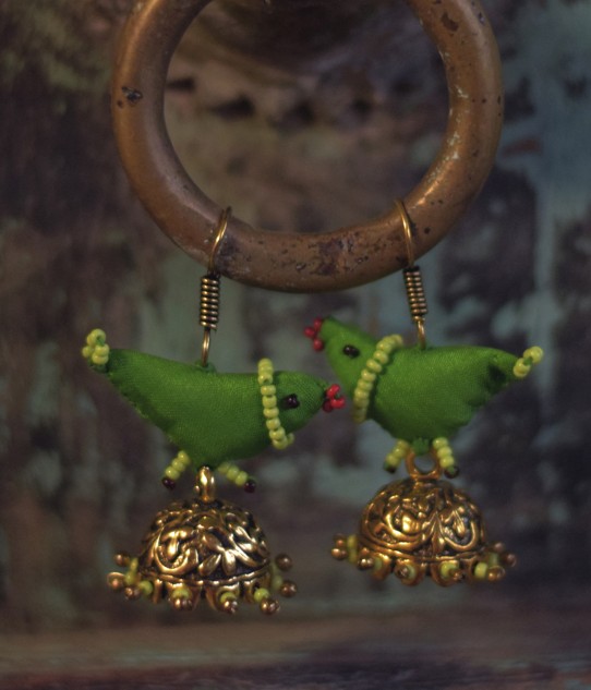 Upcycled Ushas Vani Bird Earrings - Green