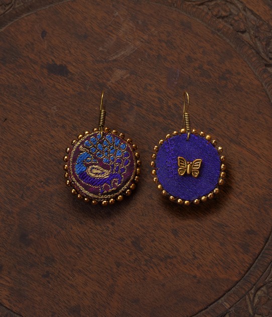 Upcycled Ushas Vani Peacock Earrings - Purple