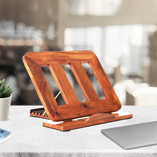 Handcrafted Rosewood Adjustable Laptop Stand Tablet Riser | Compatible with All Laptops & Tablets - Walnut