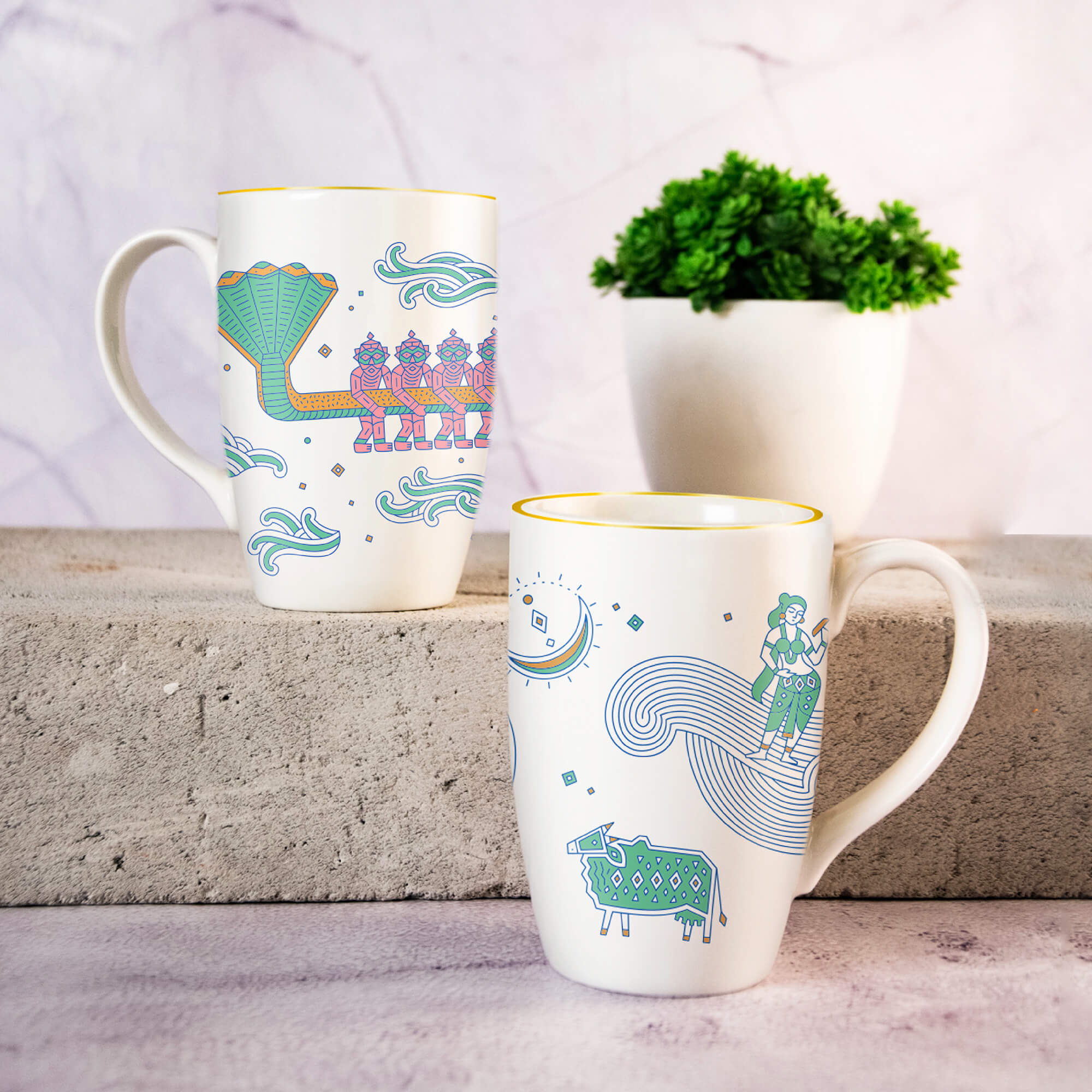Online　Porcelain　Price　the　Buy　at　2,　Multicolour,　Manthan　Set　Best　Mugs　India　of　Churn　in　Ocean　Loopify